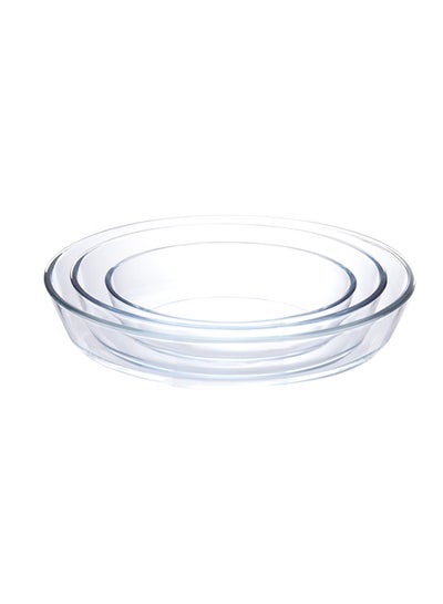 Buy 3-Piece Oval Glass Baking Dish Set Clear 1.6/2.4/0.7Liters in UAE