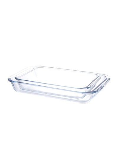 Buy 2-Piece Rectangle Glass Baking Dish Set Clear 1/1.6Liters in UAE