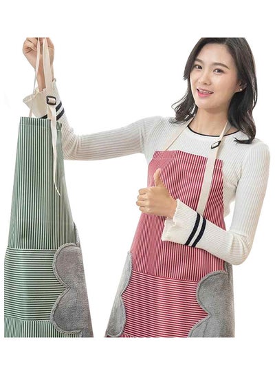 اشتري Stripe Print Waterproof Apron With Side Wipes Absorb Green 72x70cm في مصر