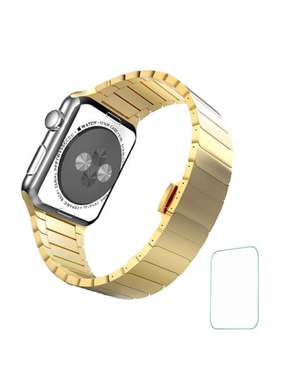 Buy Stainless Steel Band Strap With Screen Protector For 42mm Apple Watch Gold/Clear in UAE