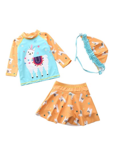 Buy 2-Piece Girl's Cute Swimwear with Cap 90cm in UAE