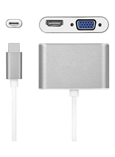 Buy Usb Type C To Hdmi Vga Adapter- 2 In 1 Usb 3.1 Type C To Vga Hdmi Converter For Macbook/Chrome Book Pixel/Galaxy S8 And Other Type-C Devices Silver in Egypt