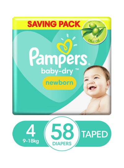 Buy 58-Piece Baby Dry Diapers, Size 4, Maxi, 9-18 kg in Egypt