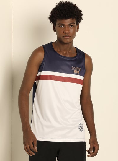 Buy Basic Regular Fit Round Neck Colour Blocked Pattern Vest White/Navy in Saudi Arabia