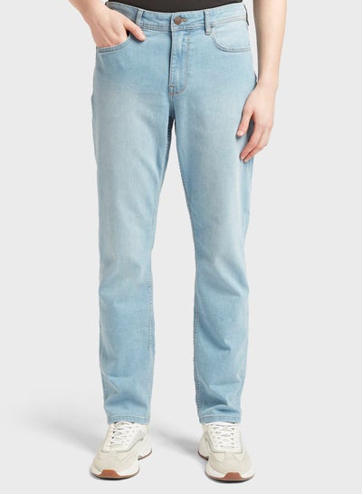 Buy Light Wash Straight Jeans Blue in Saudi Arabia