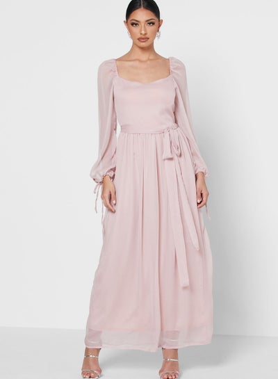 Buy Sleeve Tie Detail Dress Pink in Saudi Arabia