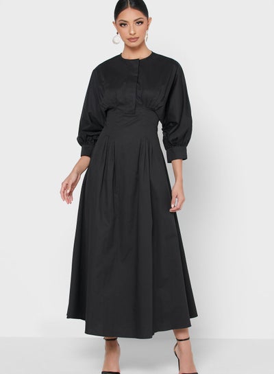 Buy Pleat Detailed Stylish Dress Black in Saudi Arabia