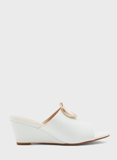 Buy Buckle Detail Wedge Low Heel Sandal White in UAE