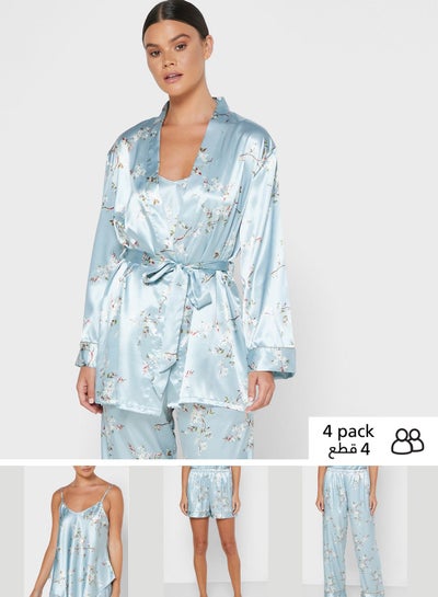 Buy 4 Pack Floral Printed Pyjama Set Blue in UAE