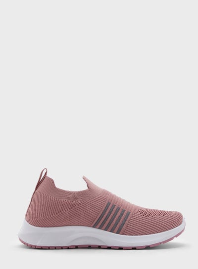 Buy Stripe Knit Pull On Comfort Sneakers Pink in UAE