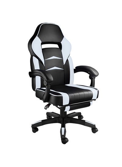 Buy Gaming Chair Racing Style With Retractable Footrest White/Black 135x44x53cm in UAE