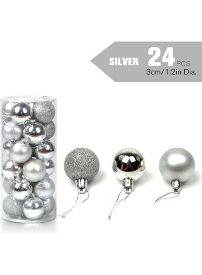 Buy 24-Piece Christmas Tree Hanging Ball Ornament With Lanyard Set Silver in Egypt