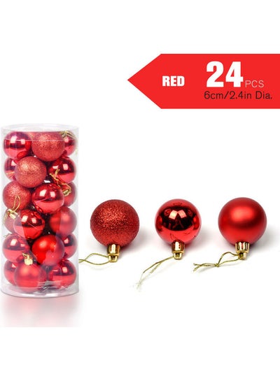 Buy 24-Piece Christmas Tree Hanging Ball Ornament With Lanyard Set Red in UAE