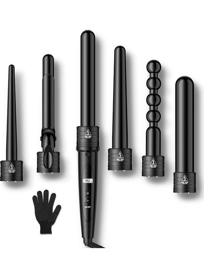 Buy 6 in 1 Curling Iron Curing Wand Set with Protective Glove Black in UAE
