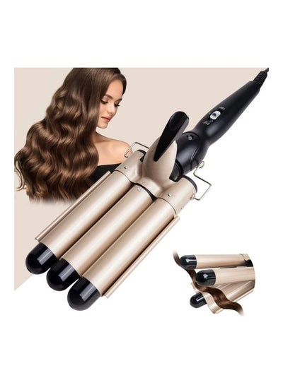 Buy 3-Barrel Curling Iron Wand Hair Crimper Golden/Black in Saudi Arabia