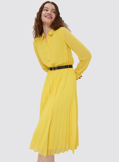 Buy Pleated Shirt Dress Yellow in Egypt