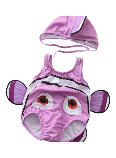 Buy Cute Cartoon Clown Fish Swimwear With Cap Purple in Saudi Arabia