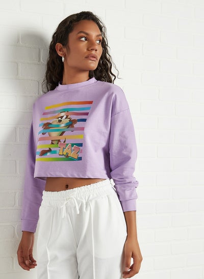 Buy Graphic Print Cropped Sweatshirt Lila in UAE