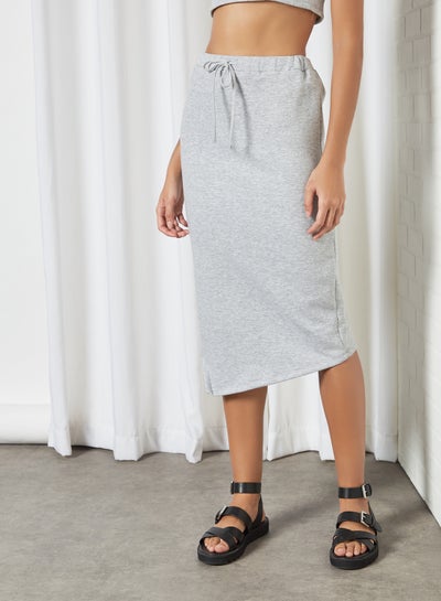 Buy Fleece Drawstring Waist Skirt Grey in UAE