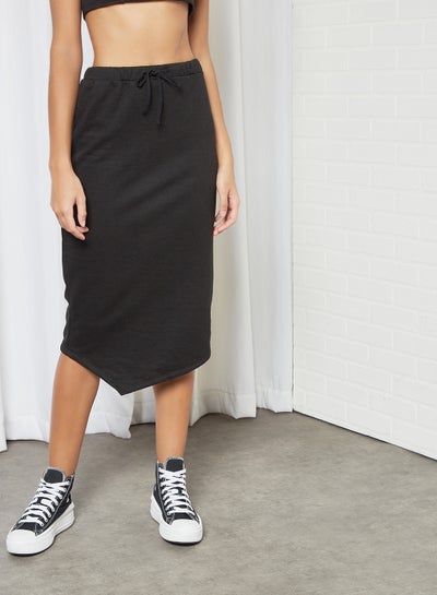 Buy Fleece Drawstring Waist Skirt Black in UAE