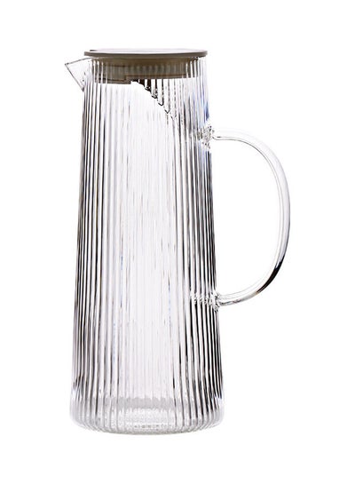 Buy Nordic Style Striped Glass Jug Clear/Brown 9.5x9.5x25cm in UAE