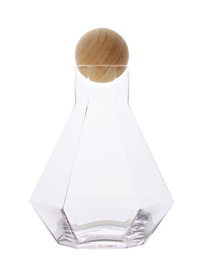 اشتري Six Edged Glass Water Bottle With Wooden Stopper Clear/Brown في السعودية