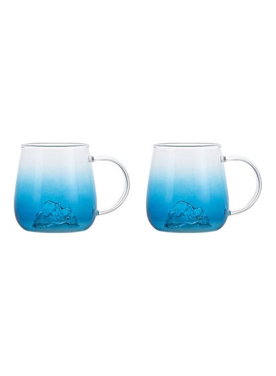 Buy 2-Piece Glass Handle Cups Blue/Clear in Saudi Arabia