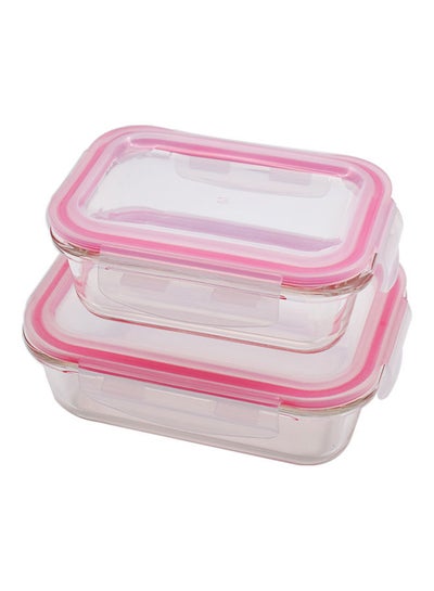 Buy Glass Storage 2Pcs 600+400ml With Pink Silicone Lid Clear 19x14x12cm in UAE