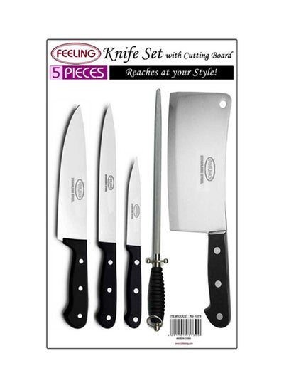 Buy 5 Piece Knife set With Cutting Board Black 21X4X34cm in UAE