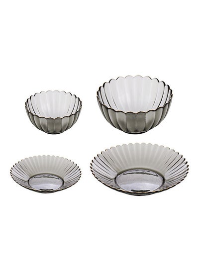 Buy 4-Piece Glass Serving Plates With Bowls Grey 23.9x12x4.9cm in UAE
