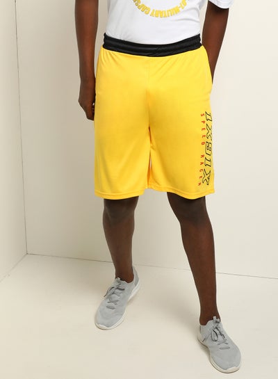 Buy Printed Elastic Waistband Drawstring Mid-Rise Shorts Lemon Yellow in Saudi Arabia