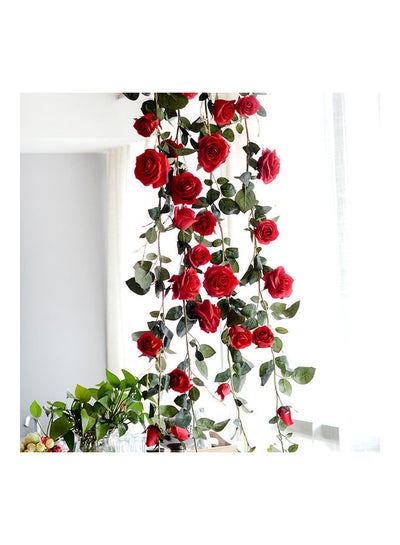 Buy Artificial Fake Silk Rose Flower Ivy Vine Garland Wedding Party Home Décor Red/Green 1.8meter in Saudi Arabia