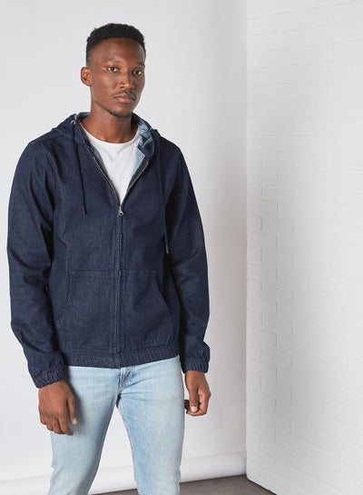 Buy Hooded Zip Through Denim Jacket Indigo in UAE