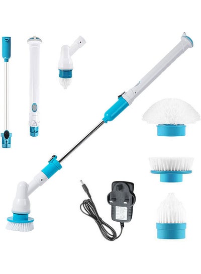 Buy Electric Spin Scrubber Brush With Extension Handle And 3 Replaceable UK Plug Blue/Black/White in Egypt