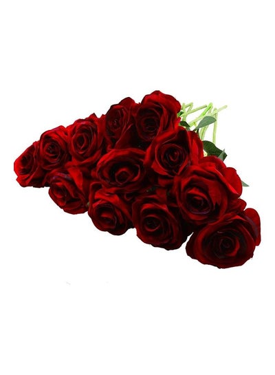 Buy 12 -Piece Artificial Long Stem Rose Red/Green in Egypt