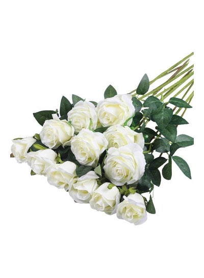 اشتري باقة زهور صناعية بسيقان من 12 قطعة أبيض/أخضر في السعودية