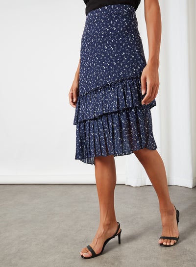 Buy Floral Midi Skirt Navy in UAE