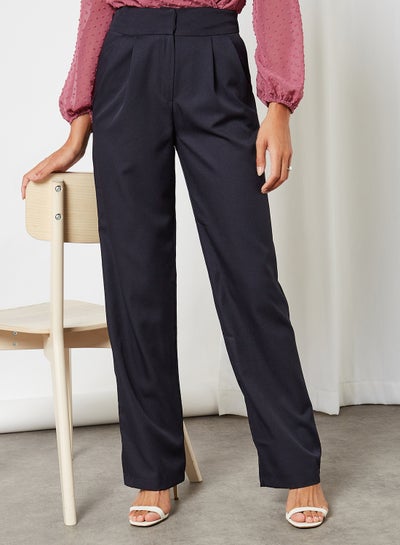 Buy Solid Wide Leg Pants Navy in UAE