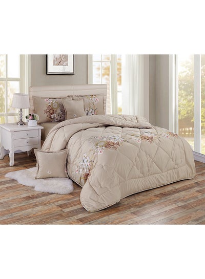 Buy 4-Piece Filling Comforter Set Polyester Beige/Brown/White 160x210cm in Saudi Arabia