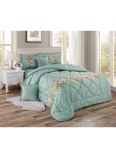 Buy 4-Piece Filling Comforter Set Polyester Mint Green/White/Pink 160x210cm in Saudi Arabia