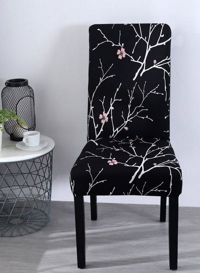 Buy One-Piece Printed Stretch Chair Cover Black/White in UAE