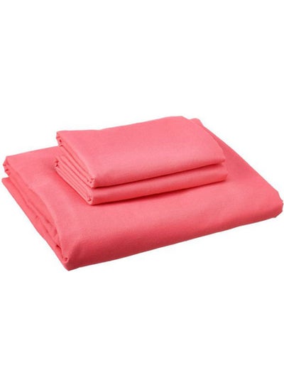 Buy Fitting Bed Sheet Set 2 Pillow Cases and 1 Bed Sheet Cotton Pink 120x200cm in Egypt