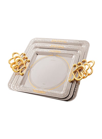 Buy 3-Piece Tray Set Silver in Saudi Arabia