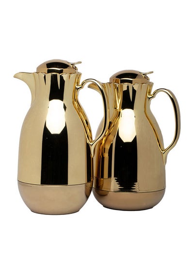 Buy 2-Piece Elegant Stainless Steel Flask Set Gold in Saudi Arabia