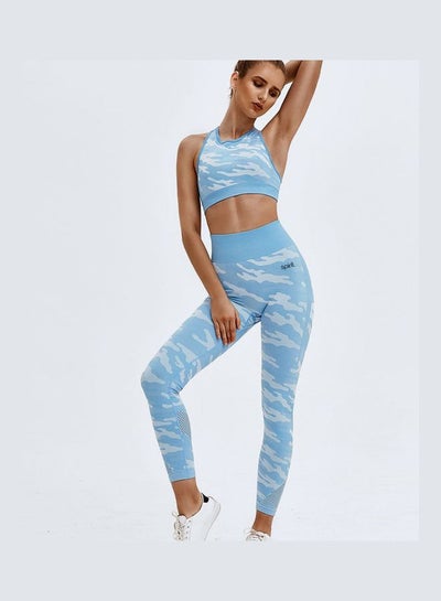 Buy Printed Top And Leggings Set Blue/White in UAE