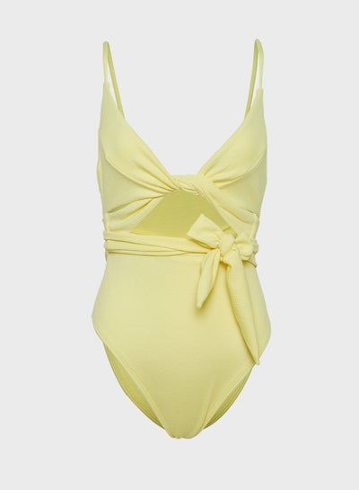 Buy Wrap Front Tie Onepiece Yellow in Saudi Arabia