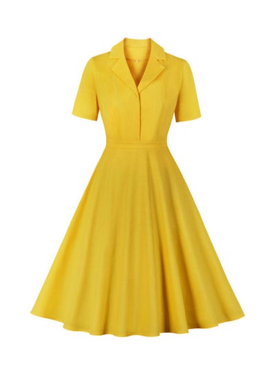 Buy Elegant Stylish Midi Dress Yellow in Saudi Arabia