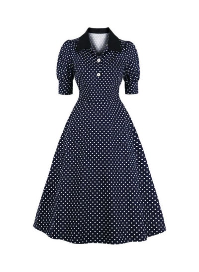 Buy Polka Dot Elegant Dress Blue/White in Saudi Arabia