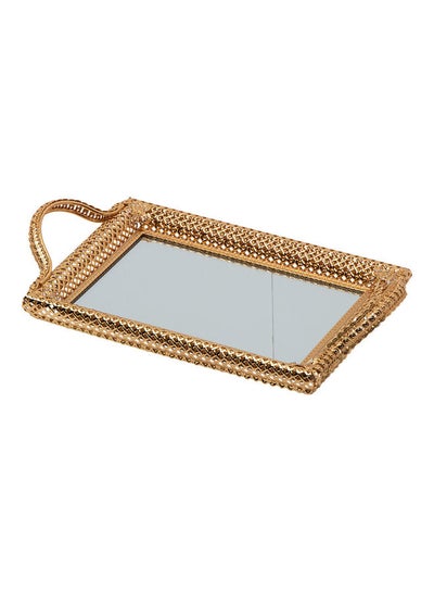 Buy Elegant Rectangle Mirror Tray With Golden Decorated Edges Gold 31x21cm in Saudi Arabia