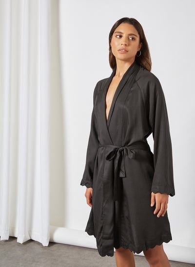 Buy Jane Scalloped Trim Robe Black in UAE